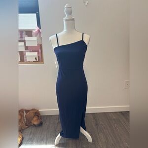 Sophisticated Navy Blue Asymmetric Women's Dress